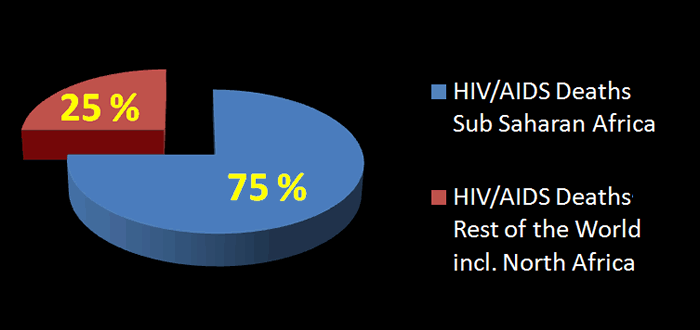 Chart showing HIV/AIDS deaths in Sub-Saharan Africa, in relation to the rest of the world, despite the fact that they are only ten percent of the population
